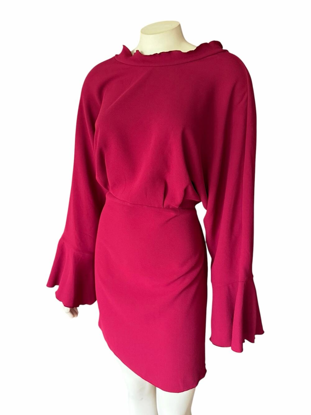 IRO Dress Ivanoe Crepe Shift Ruffle Open Back Dress Burgundy Red sz 42